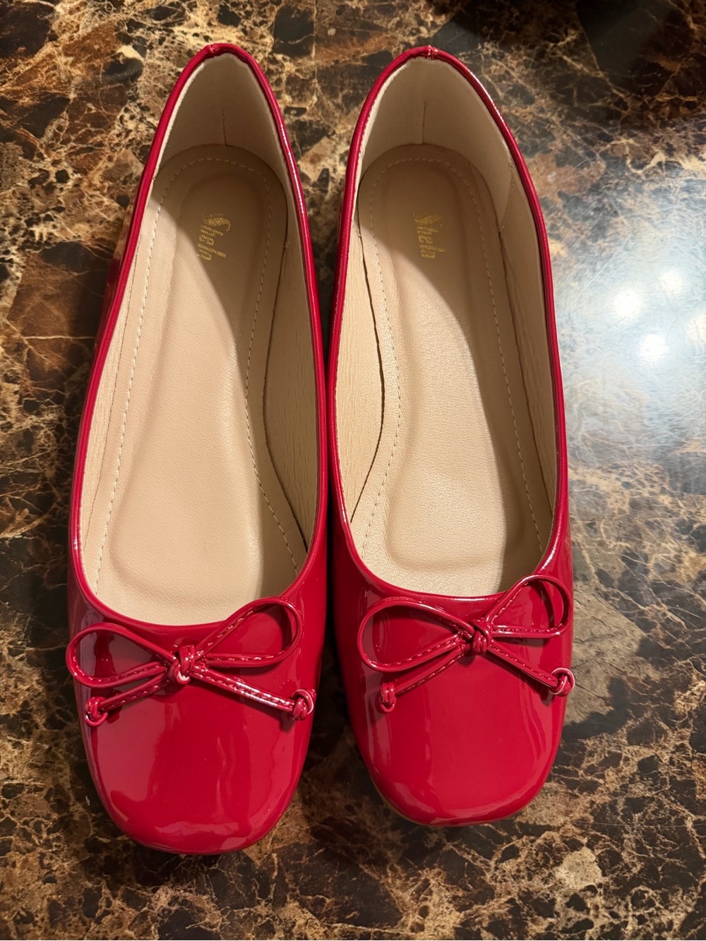 Red Patent Ballet Flats with Bow - Women Shoes